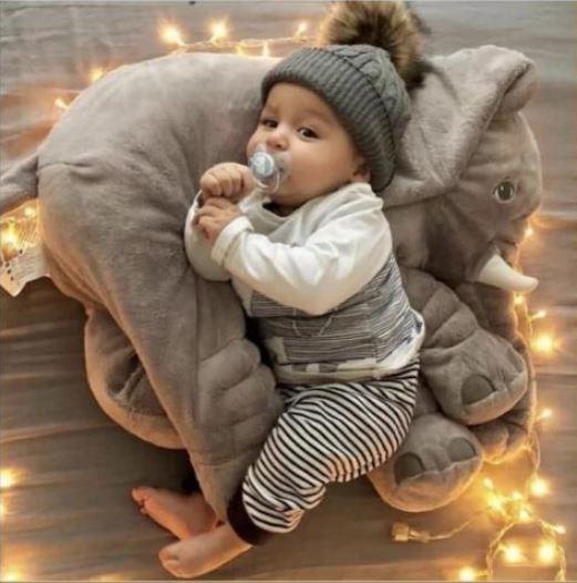 Pavoco Stofftiere & Plüschspielzeug Kuscheliges Elefanten Kissen für Kinder 100% Baumwolle weich Spielzeug Geschenk