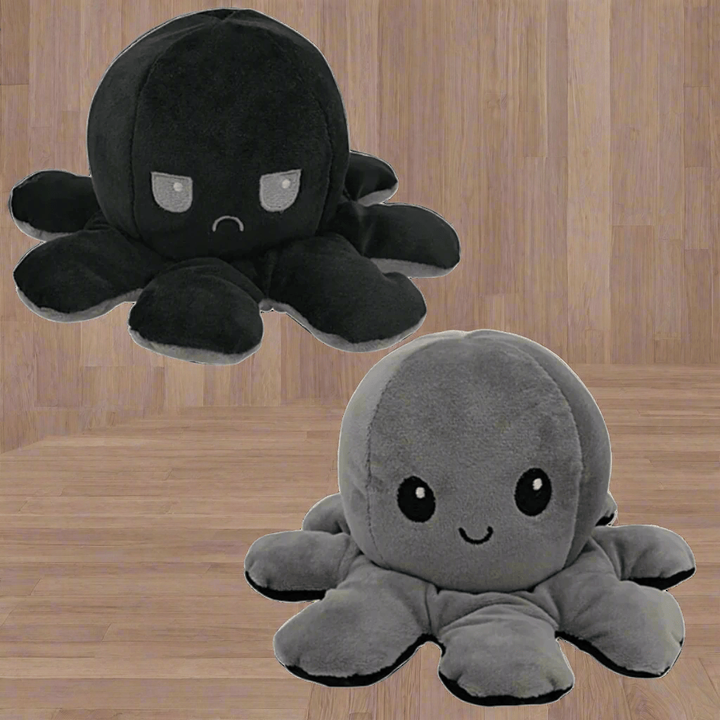 Pavoco Stofftiere & Plüschspielzeug Schwarz-Grau Weicher Wendbarer Oktopus-Plüsch für Kinder und Erwachsene langlebig kuschelig Baumwolle