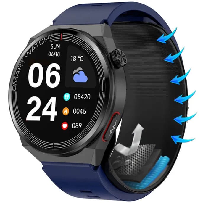 Pavoco Tragbare Technologie Blau Präzise Gesundheitsuhr für Unisex mit Blutdruckmessung App-Funktion modern