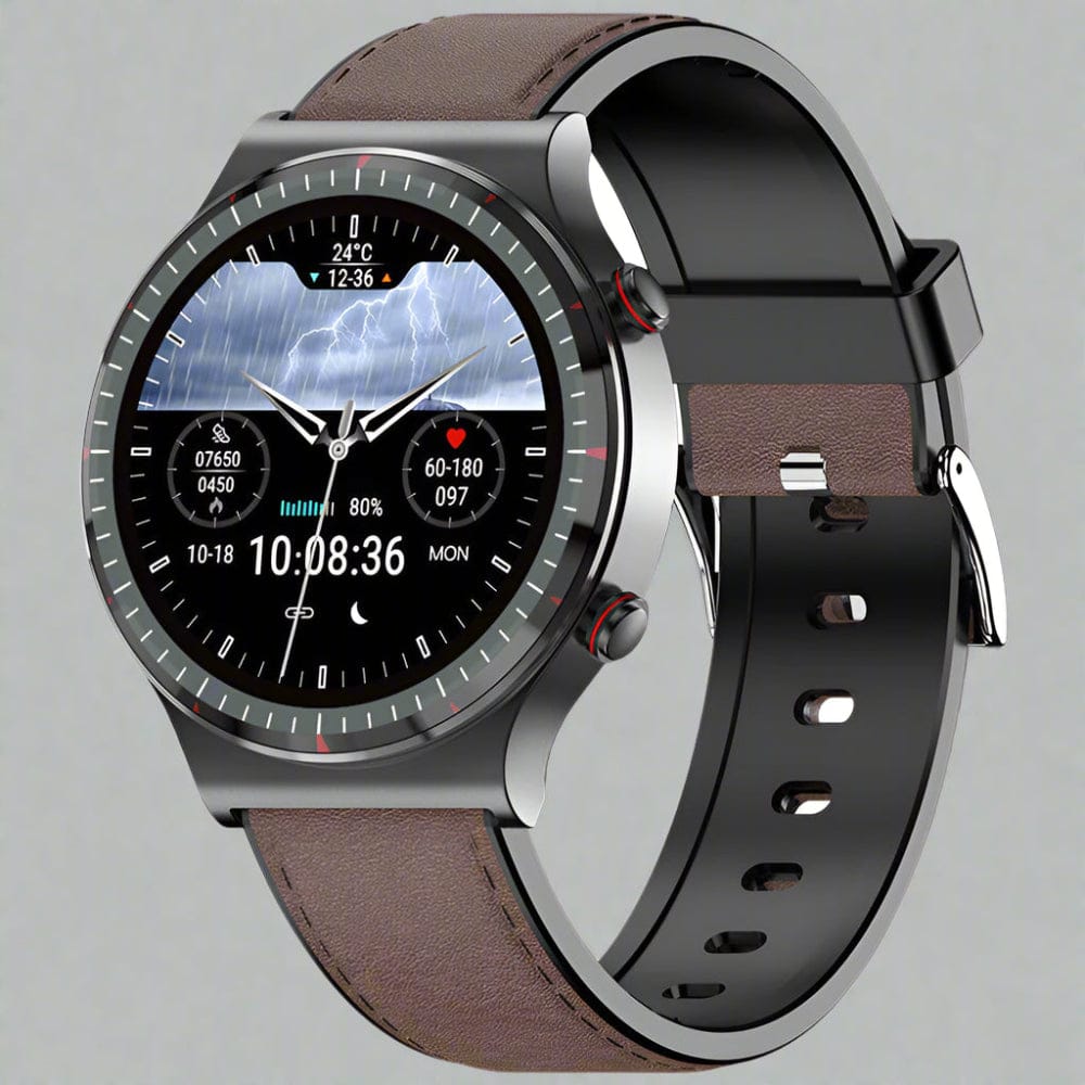 Pavoco Tragbare Technologie Braun / Klassisches Schwarz Elegante Smartwatch für Damen und Herren mit EKG Herzfrequenz Schlafanalyse wasserdicht