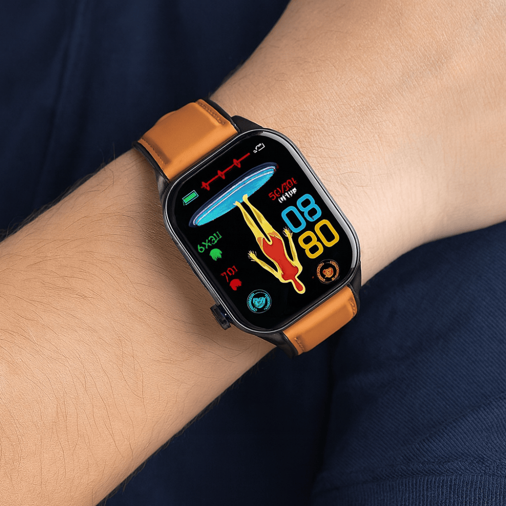 Pavoco Tragbare Technologie Braunes Leder Intelligente Senioren Smartwatch mit Gesundheitsmonitor GPS und Notruffunktion