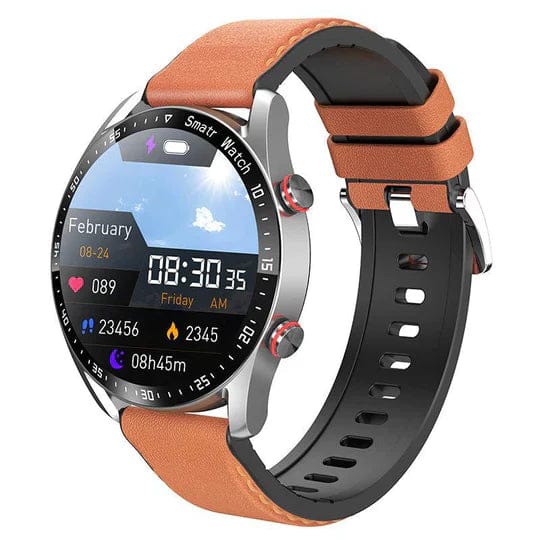 Pavoco Tragbare Technologie Orange (Leder) Elegante Smartwatch für Unisex mit Gesundheitsmonitoring und Echtzeit-Messungen