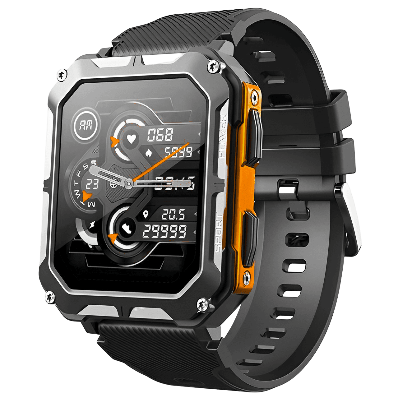 Pavoco Tragbare Technologie Orange Robuste Multifunktionsuhr für Herren IP68 wasserdicht Bluetooth 5.0 Sport