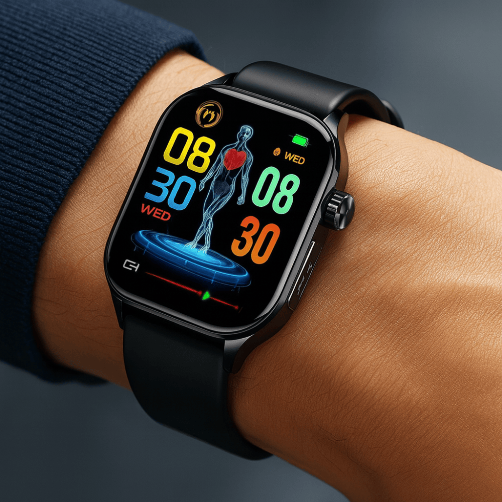 Pavoco Tragbare Technologie Schwarz Intelligente Senioren Smartwatch mit Gesundheitsmonitor GPS und Notruffunktion