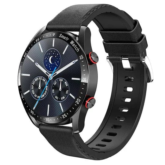 Pavoco Tragbare Technologie Schwarz (Leder) Elegante Smartwatch für Unisex mit Gesundheitsmonitoring und Echtzeit-Messungen