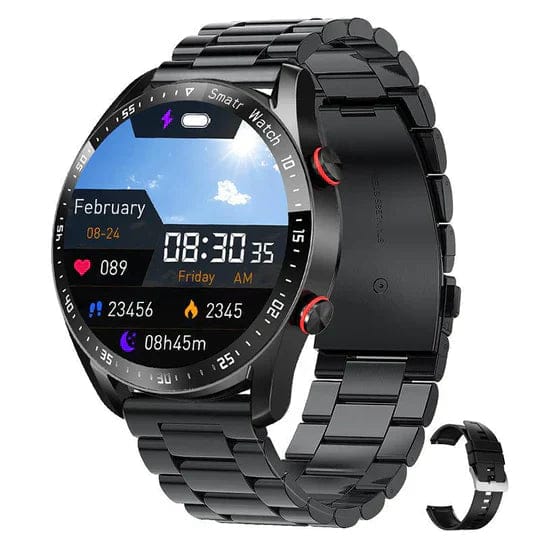 Pavoco Tragbare Technologie Schwarz (Stahl) Elegante Smartwatch für Unisex mit Gesundheitsmonitoring und Echtzeit-Messungen