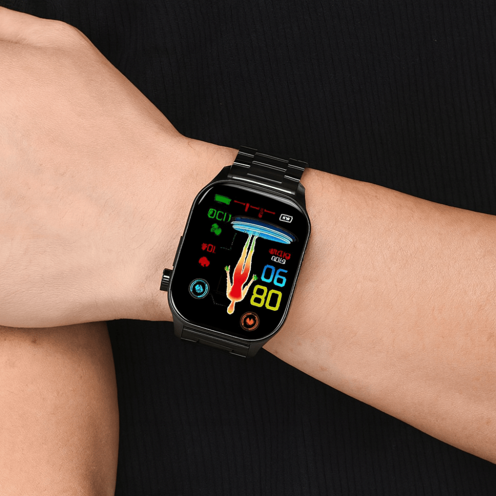 Pavoco Tragbare Technologie Schwarzer Stahl B Intelligente Senioren Smartwatch mit Gesundheitsmonitor GPS und Notruffunktion