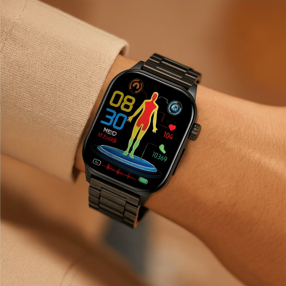 Pavoco Tragbare Technologie Schwarzer Stahl Intelligente Senioren Smartwatch mit Gesundheitsmonitor GPS und Notruffunktion