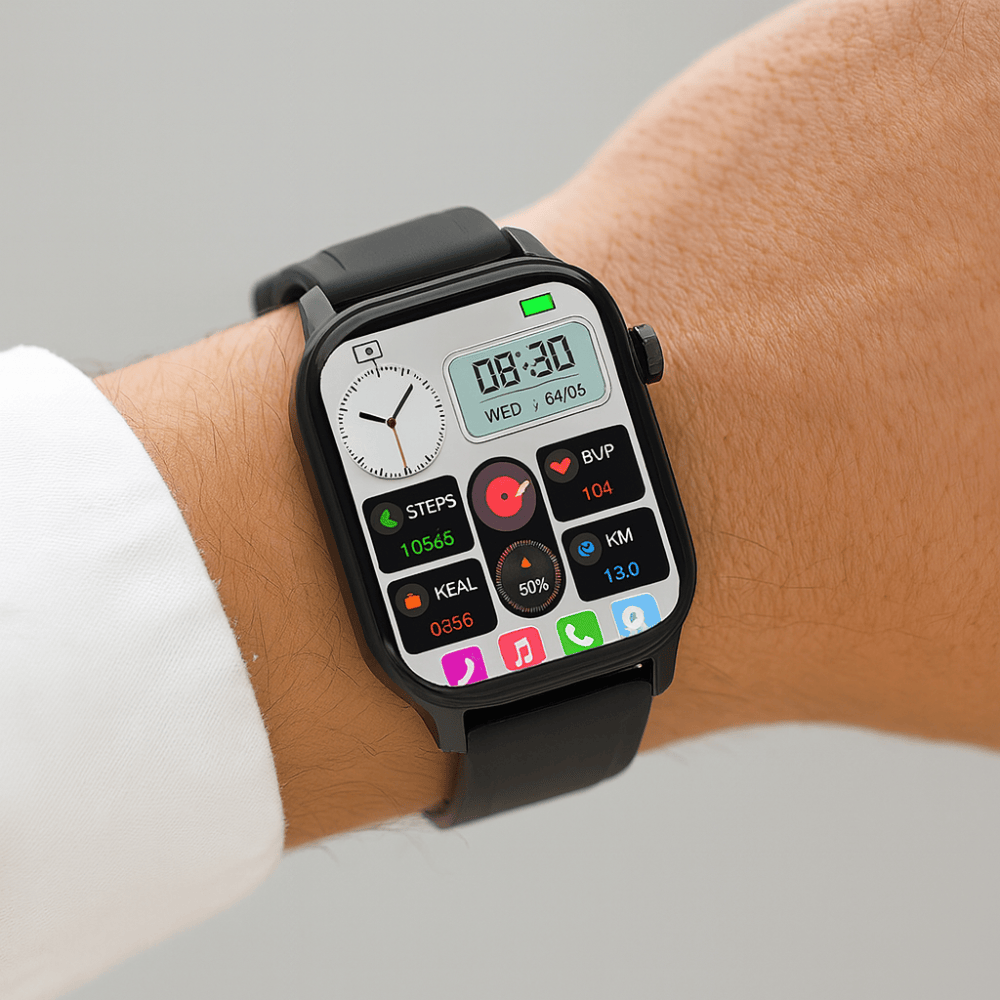 Pavoco Tragbare Technologie Schwarzes Leder Intelligente Senioren Smartwatch mit Gesundheitsmonitor GPS und Notruffunktion