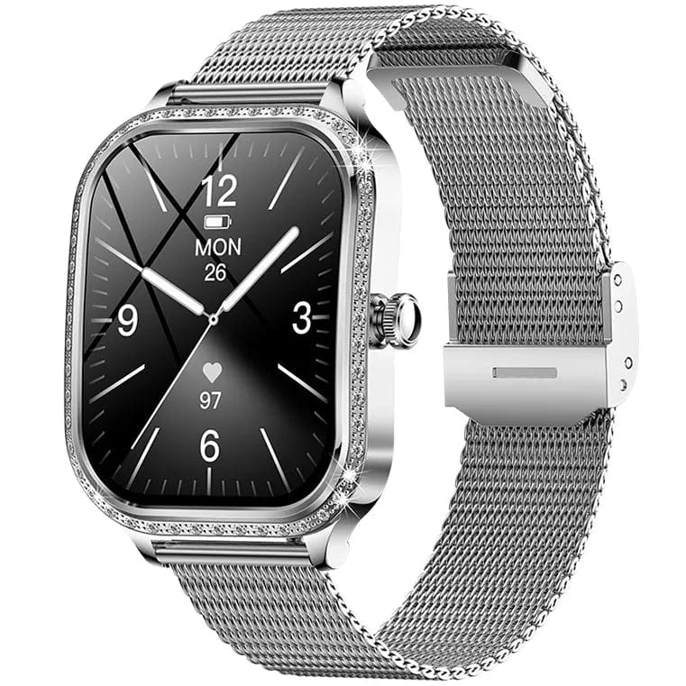 Pavoco Tragbare Technologie Silber Elegante Smartwatch für Unisex gebogen AMOLED Display Fitness Gesundheitsfunktionen