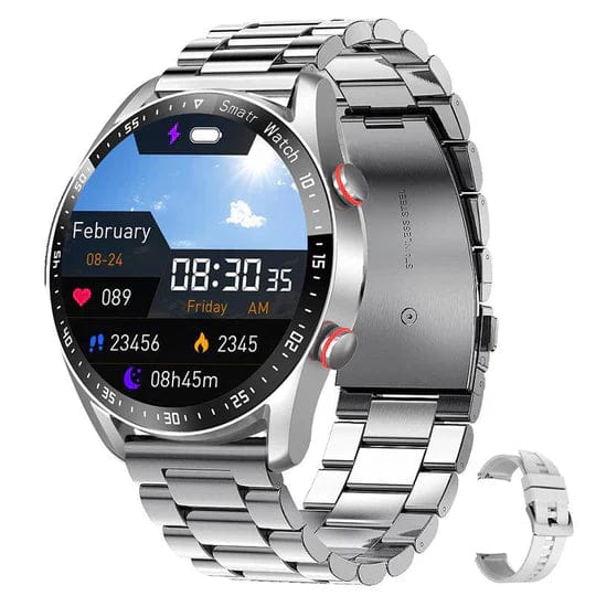 Pavoco Tragbare Technologie Silber (Stahl) Elegante Smartwatch für Unisex mit Gesundheitsmonitoring und Echtzeit-Messungen