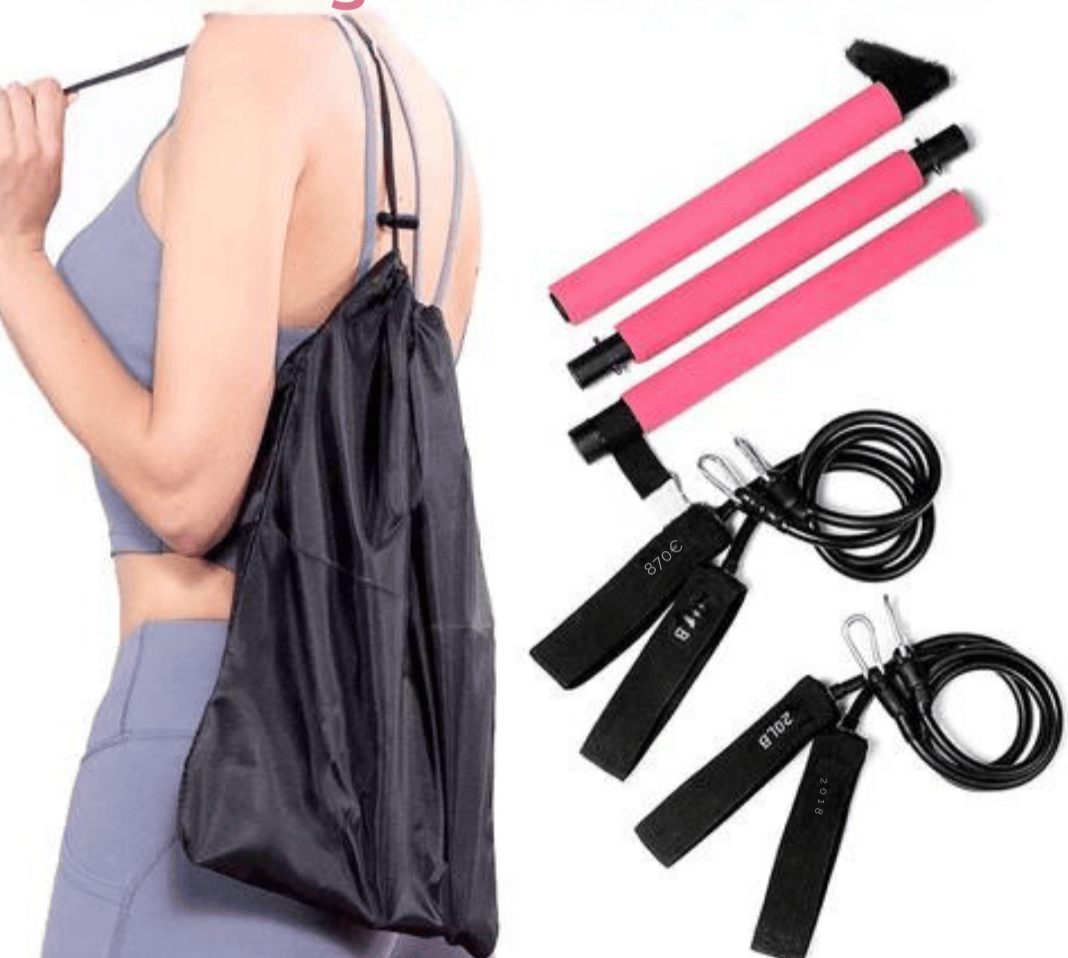 Pavoco Übungsgeräte Leichtes Pilates Stangen Set für Unisex tragbar mit verstellbaren Widerstandsbändern