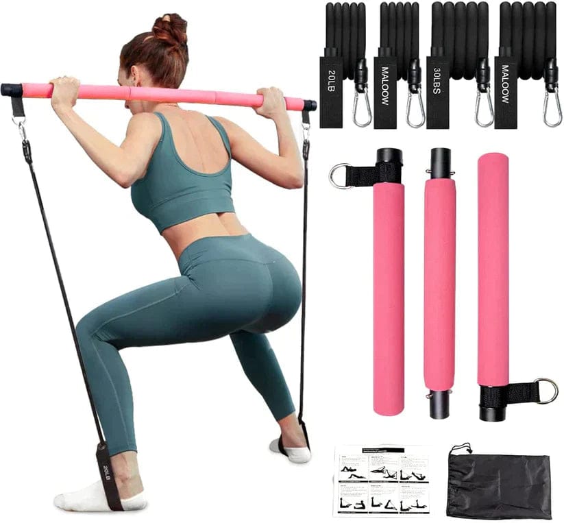 Pavoco Übungsgeräte Rosa Leichtes Pilates Stangen Set für Unisex tragbar mit verstellbaren Widerstandsbändern
