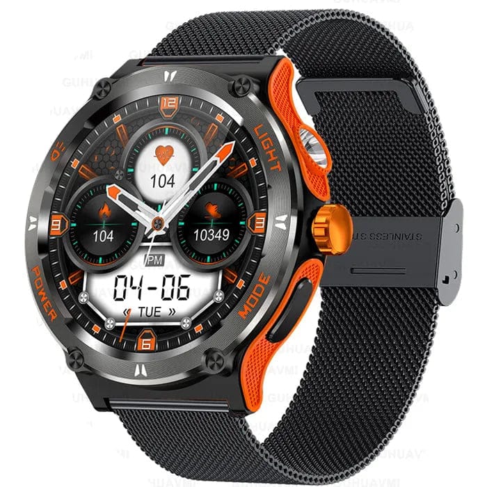 Pavoco Uhren Schwarz/Orange - Milanaiseband Robuste Smartwatch für Herren taktisch wasserdicht Outdoor 25 Tage Akku