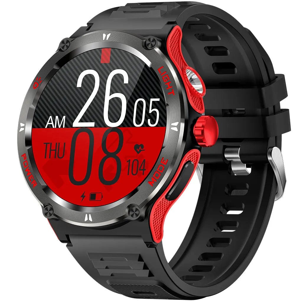 Pavoco Uhren Schwarz/Rot - Silikonband Robuste Smartwatch für Herren taktisch wasserdicht Outdoor 25 Tage Akku