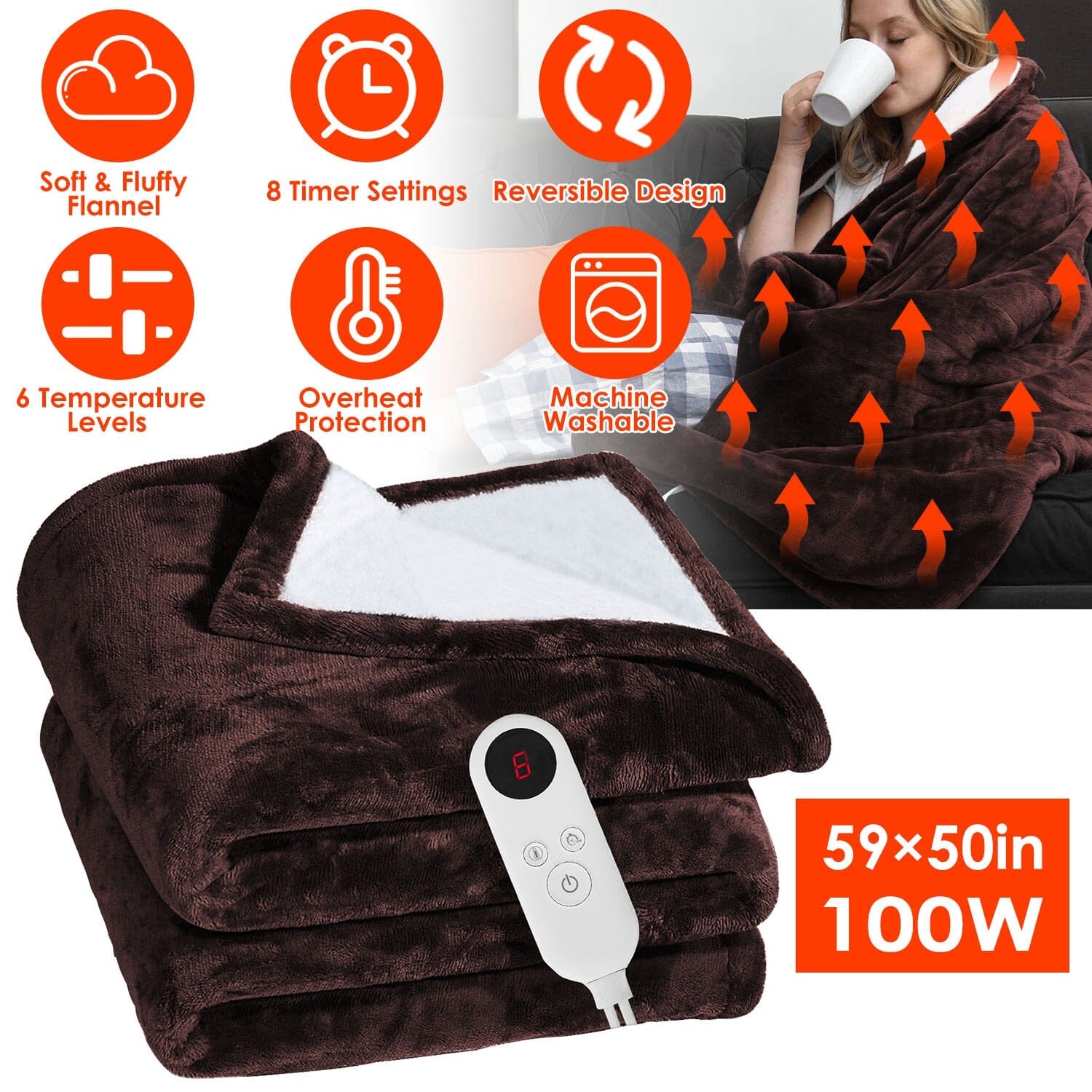 Elektrische Flanelldecke für Unisex warm mit Timer und 6 Wärmepegeln 4