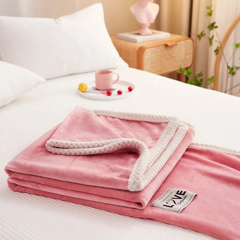 Weiche Fleece Decke für Unisex rosa aus Flanell gemütlich atmungsaktiv Winter 2