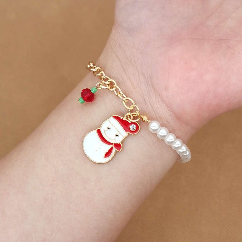 Pavoco Armbänder Schneemann Festliches Charme-Armband für Damen mit Weihnachtsmotiven aus Metall 18 cm