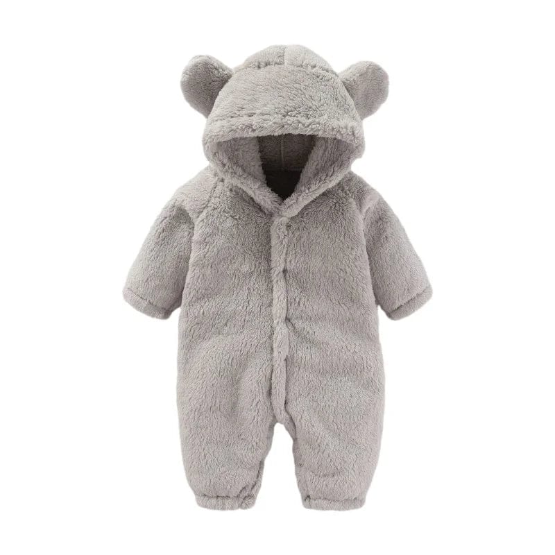 Pavoco Baby- und Kleinkinder-Schneeanzüge & Overalls Grau / 0-3 Monate (59cm) Weicher Teddy-Overall für Kinder mit Ohren warm Fleece Winter atmungsaktiv