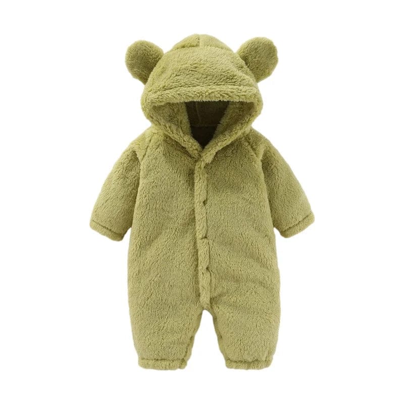 Pavoco Baby- und Kleinkinder-Schneeanzüge & Overalls Grün / 0-3 Monate (59cm) Weicher Teddy-Overall für Kinder mit Ohren warm Fleece Winter atmungsaktiv