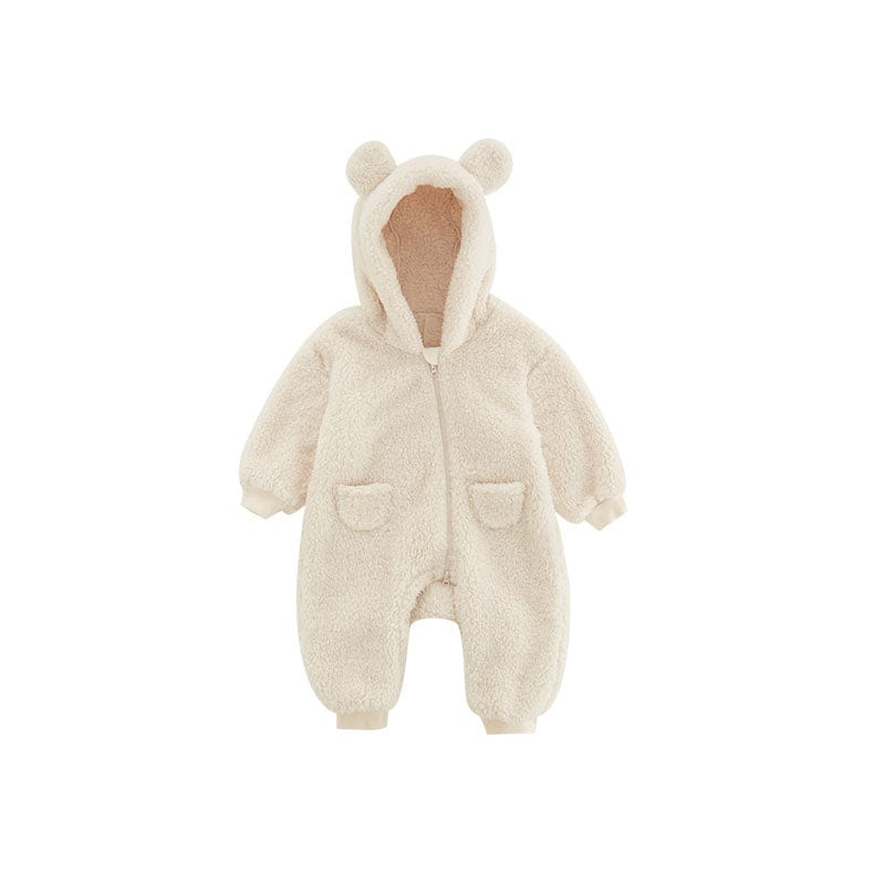 Pavoco Babykleidung Beige / 1-3M 59 Weicher Fleece-Strampler für Babys mit Tiermotiv warm atmungsaktiv
