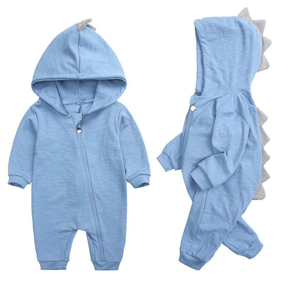 Pavoco Babykleidung Blau / 0-3 Monate Niedlicher Baby Overall für Kinder atmungsaktiv Winter mit Dinosaurierkapuze