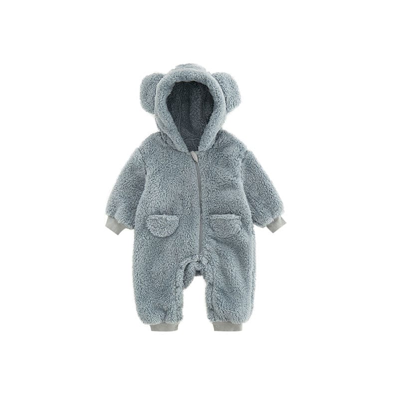 Pavoco Babykleidung Blaugrau / 1-3M 59 Weicher Fleece-Strampler für Babys mit Tiermotiv warm atmungsaktiv