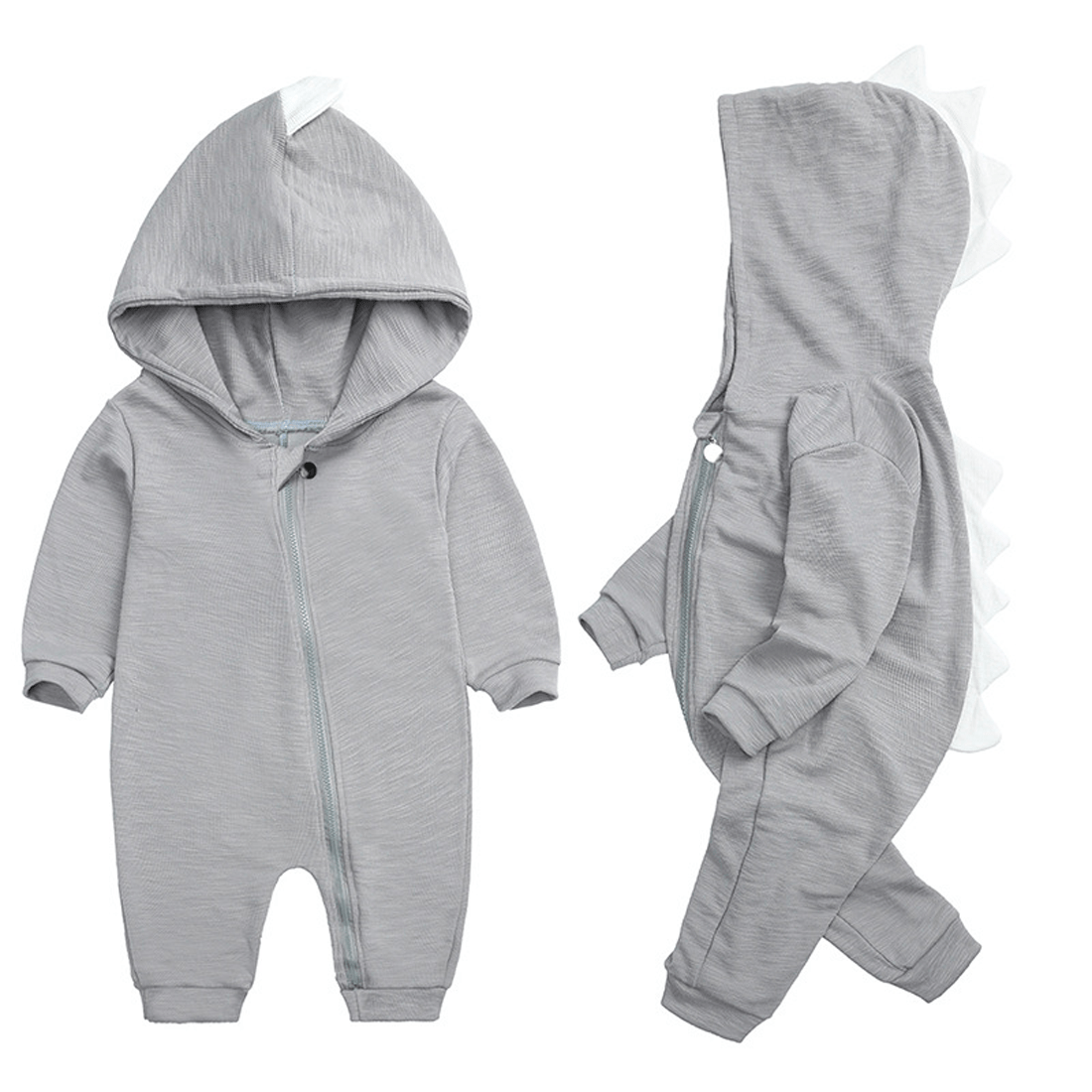 Pavoco Babykleidung Grau / 0-3 Monate Kuscheliger Baby-Overall für Unisex mit Dinosaurierkapuze aus Baumwolle