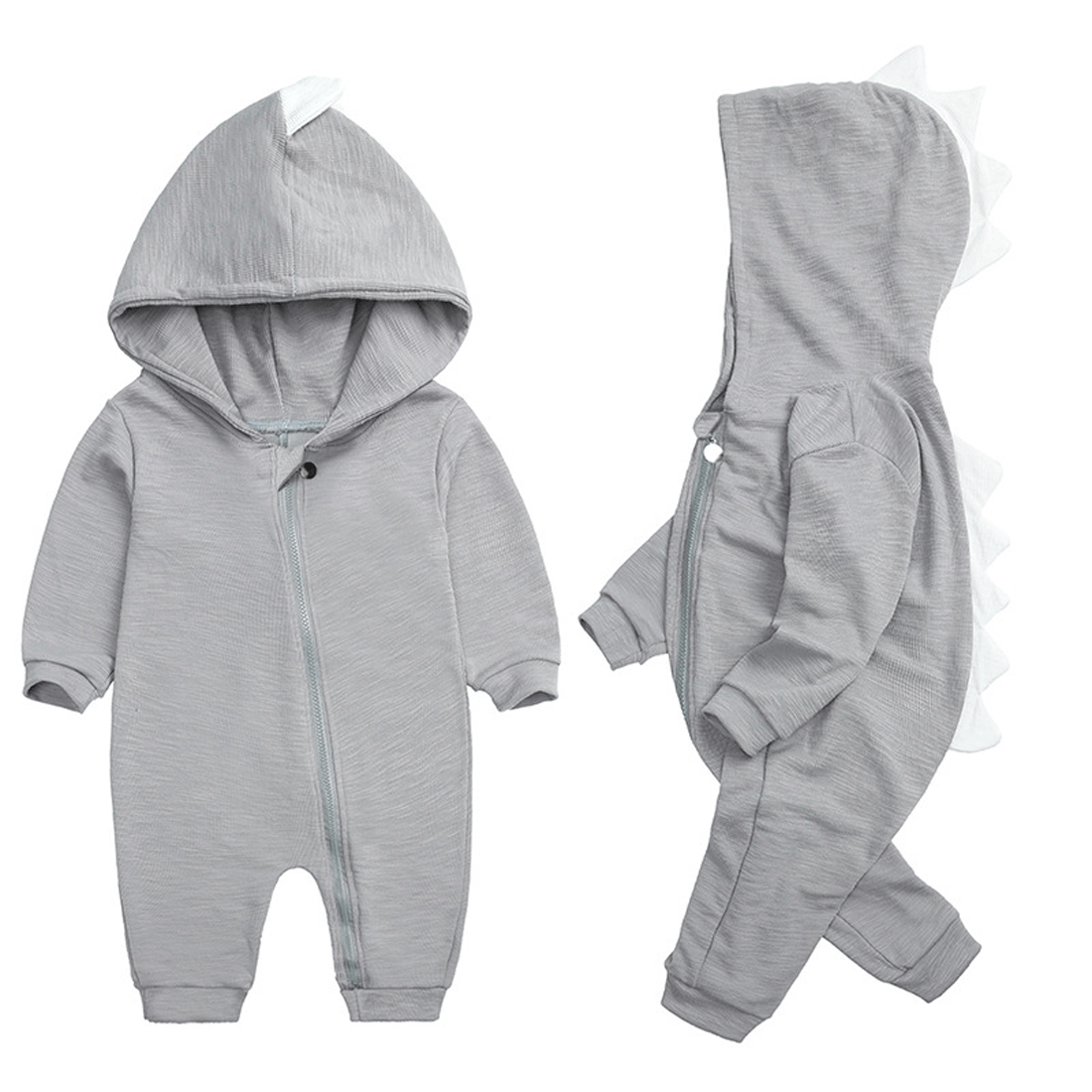 Pavoco Babykleidung Grau / 0-3 Monate Niedlicher Baby-Einteiler für Kleinkinder aus Baumwolle mit Dino-Kapuze bequem grau blau pink