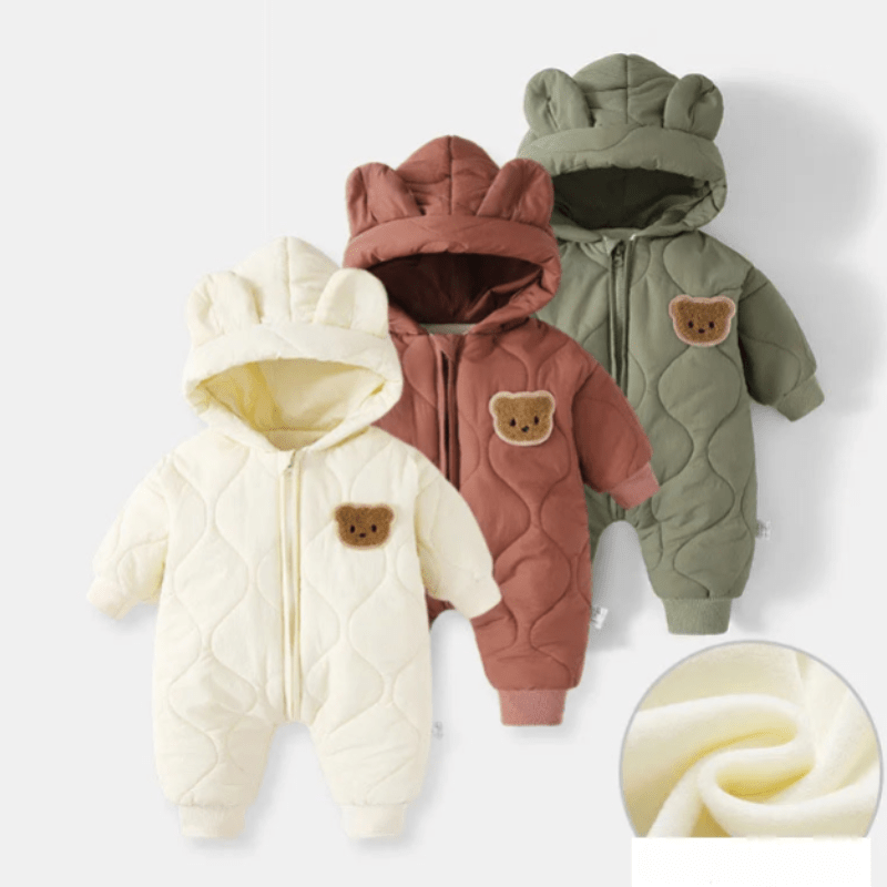 Pavoco Babykleidung Kuscheliger Babyoverall für Unisex dick gefüttert Winter mit Bärenmotiv