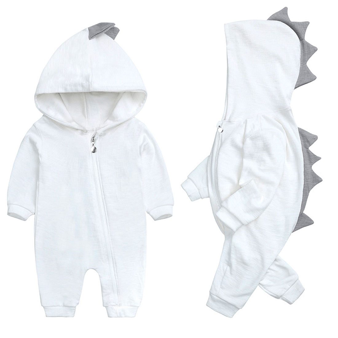 Pavoco Babykleidung Weiß / 0-3 Monate Kuscheliger Baby-Overall für Unisex mit Dinosaurierkapuze aus Baumwolle