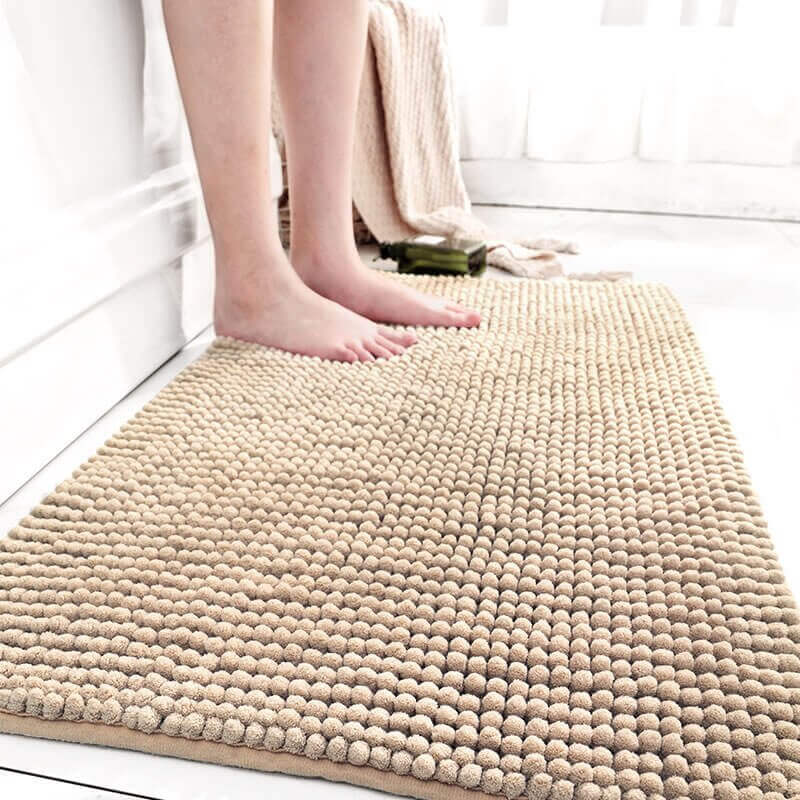 Pavoco Badematten Beige / 50X80cm Luxuriöse Badematte für Zuhause weich rutschfest Chenille