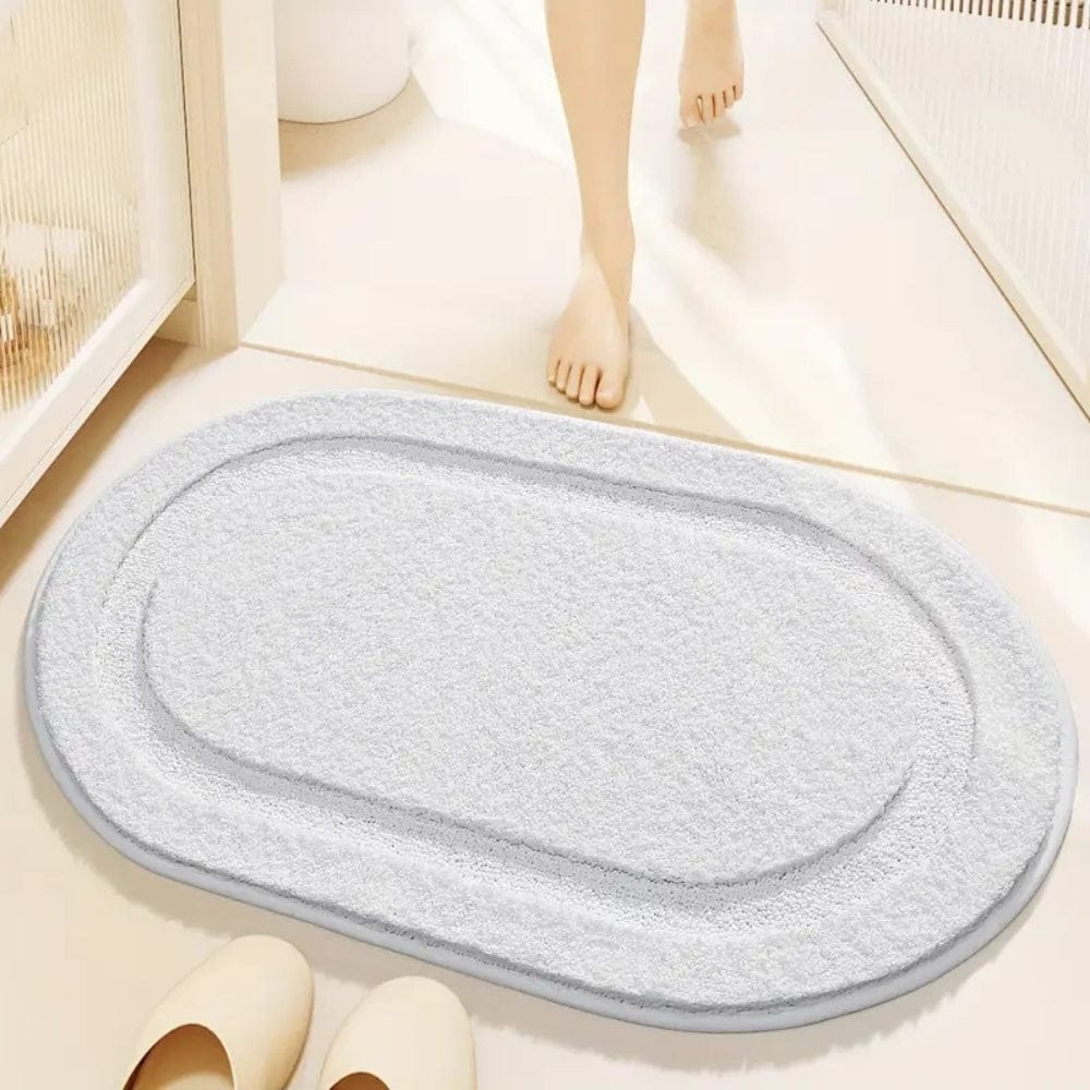 Pavoco Badematten Weiß / 40x60cm Weiche Badematte für Unisex oval rutschfest schnell trocknend Mikrofaser Badezimmerteppich