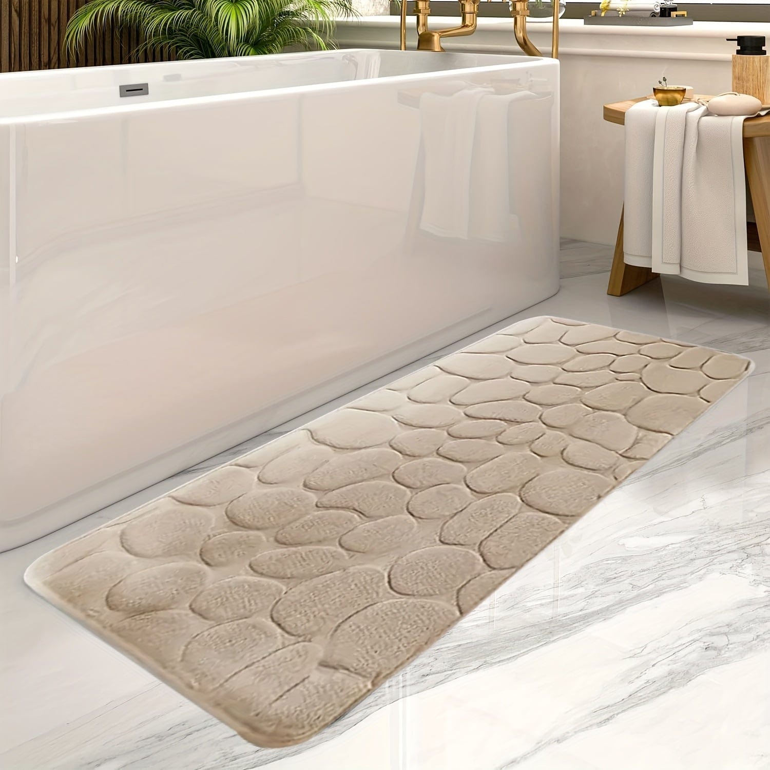 Pavoco Badezimmerteppiche & -matten Aprikose / 50x120cm Stilvolle Badematte für Unisex groß rutschfest weich Polyester Badezimmerteppich