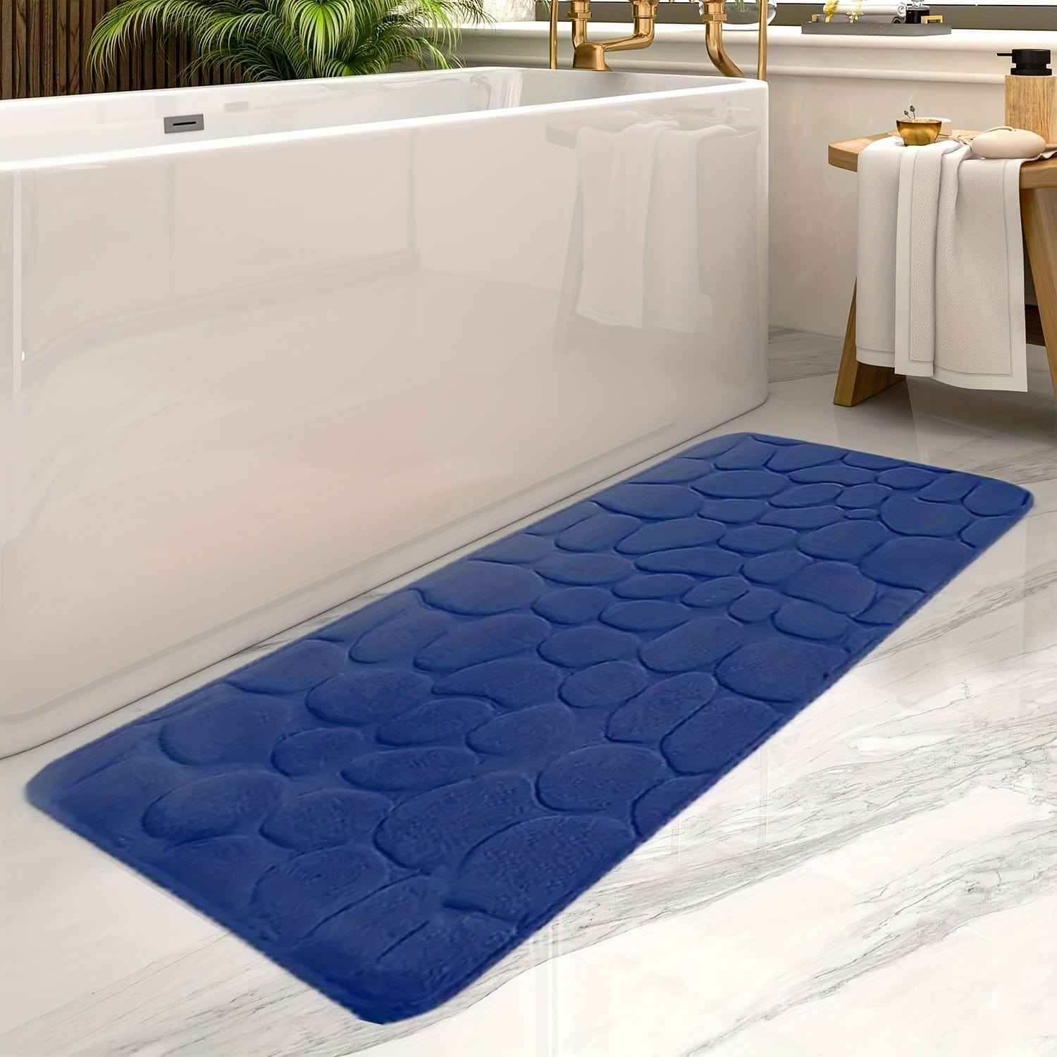 Pavoco Badezimmerteppiche & -matten Blau / 50x120cm Stilvolle Badematte für Unisex groß rutschfest weich Polyester Badezimmerteppich