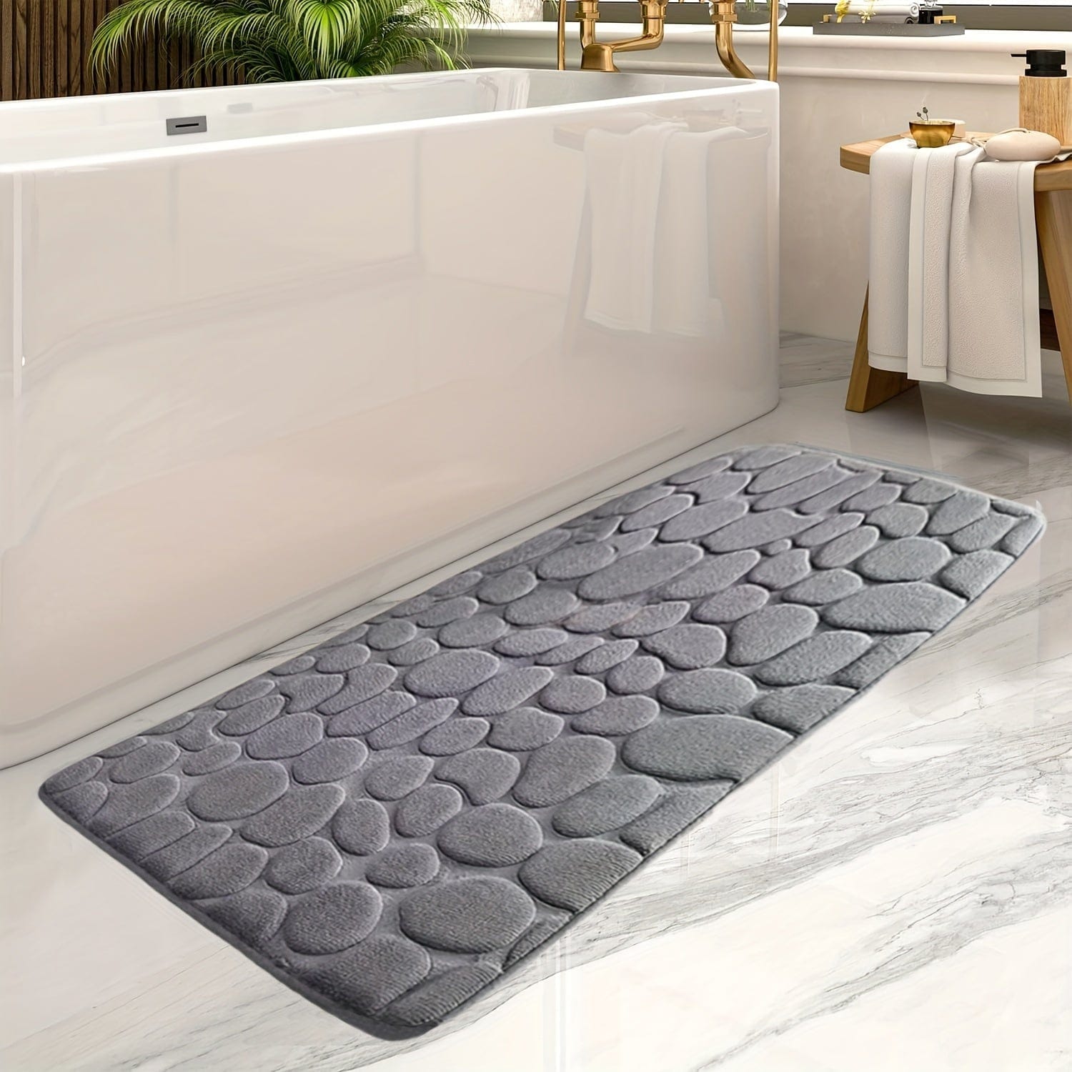 Pavoco Badezimmerteppiche & -matten Grau / 50x120cm Stilvolle Badematte für Unisex groß rutschfest weich Polyester Badezimmerteppich