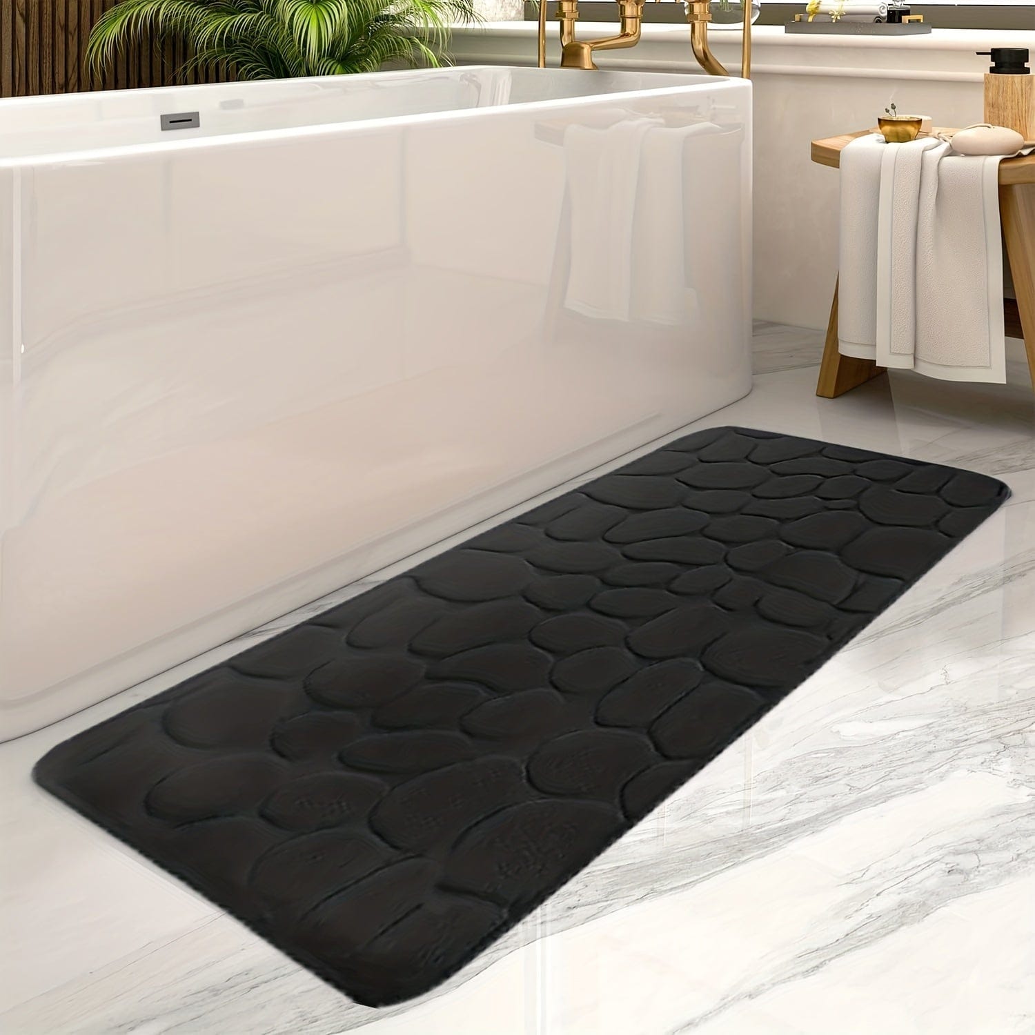 Pavoco Badezimmerteppiche & -matten Schwarz / 50x120cm Stilvolle Badematte für Unisex groß rutschfest weich Polyester Badezimmerteppich