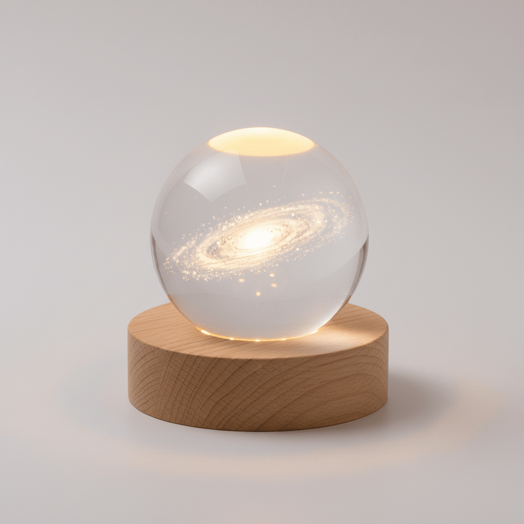 Pavoco Beleuchtung Faszinierende LED Lampe für Unisex 3D Gravur warmweiß aus Holz und Glas