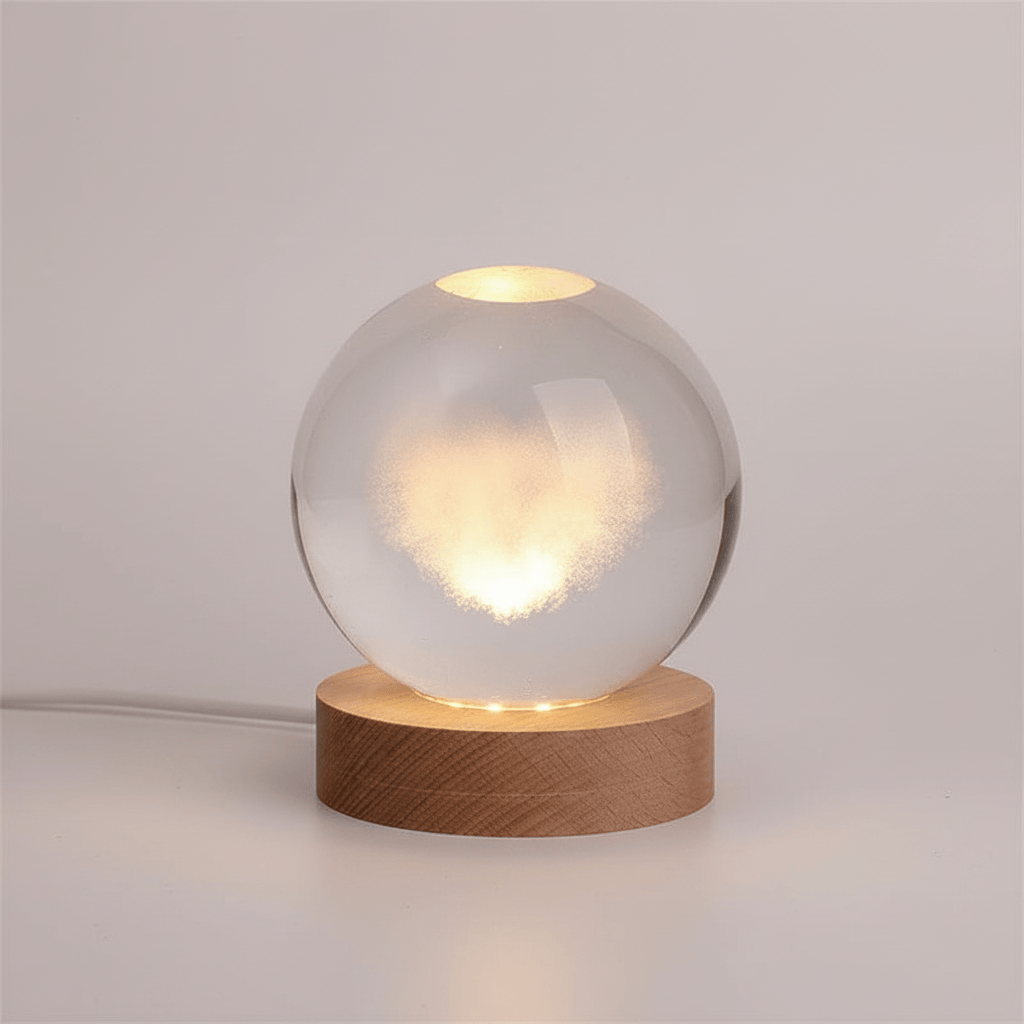 Pavoco Beleuchtung Herz Faszinierende LED Lampe für Unisex 3D Gravur warmweiß aus Holz und Glas