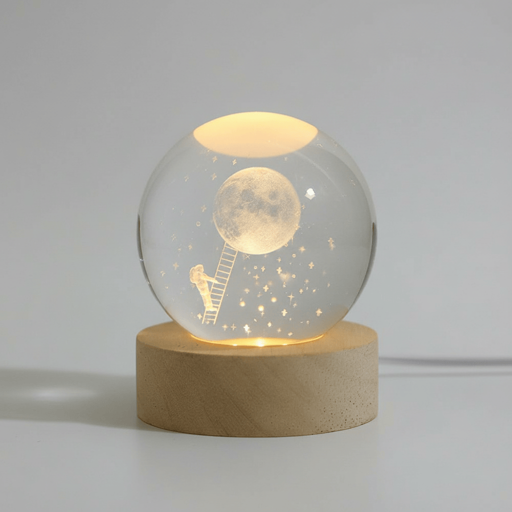 Pavoco Beleuchtung Leiter zum Himmel Faszinierende LED Lampe für Unisex 3D Gravur warmweiß aus Holz und Glas