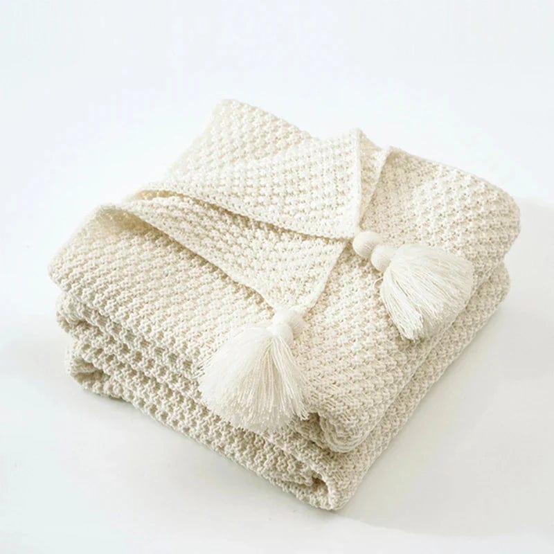 Pavoco Bettwäsche Beige / 110x150cm Kuschelige Wolldecke für Unisex aus Schurwolle skandinavisches Design mit Quasten