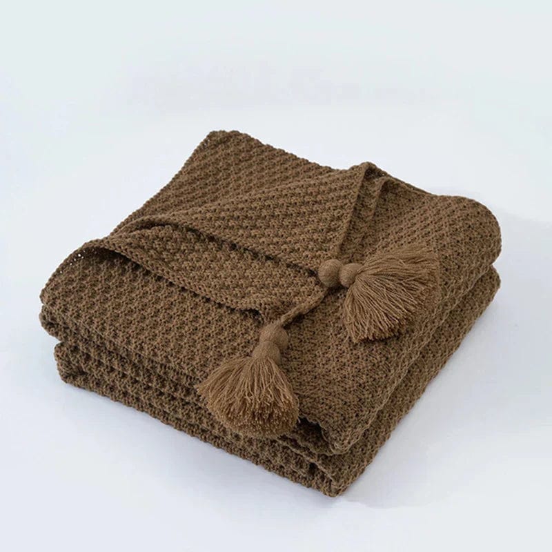 Pavoco Bettwäsche Braun / 110x150cm Kuschelige Wolldecke für Unisex aus Schurwolle skandinavisches Design mit Quasten