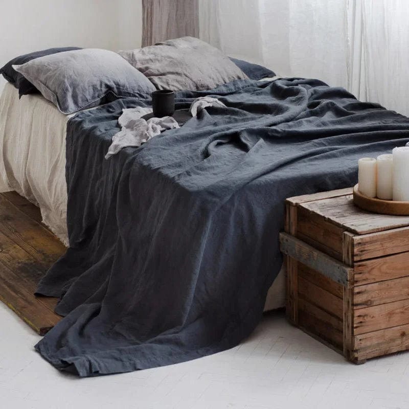 Pavoco Bettwäsche Dunkelgrau / 120x220cm Atmungsaktives Bettlaken für Unisex aus 100% Leinen pflegeleicht temperaturregulierend