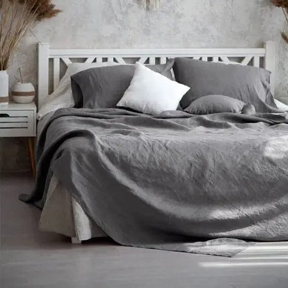 Pavoco Bettwäsche Dunkelgrau / 150x230cm Atmungsaktives Spannbettlaken für Unisex aus 100% Leinen pflegeleicht 200x200