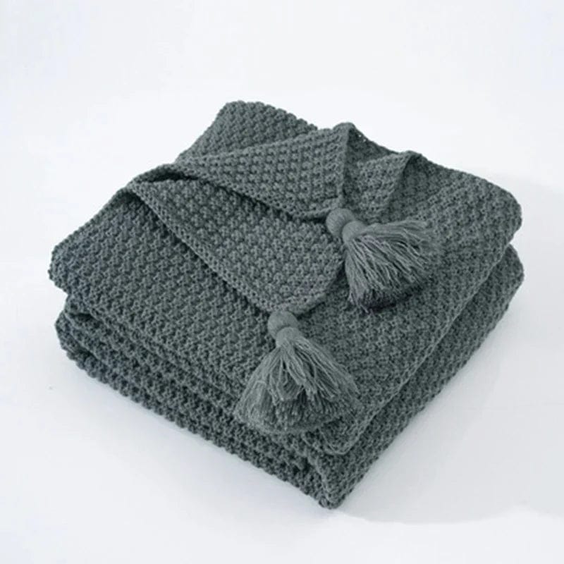 Pavoco Bettwäsche Grau / 110x150cm Kuschelige Wolldecke für Unisex aus Schurwolle skandinavisches Design mit Quasten