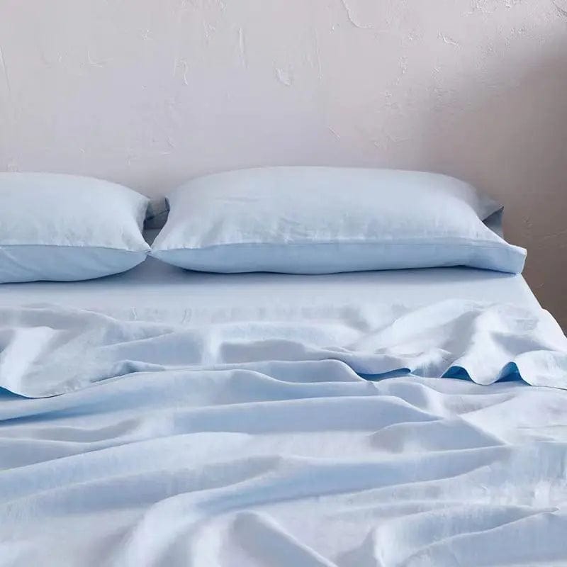 Pavoco Bettwäsche Himmelblau / 150x230cm Atmungsaktives Spannbettlaken für Unisex aus 100% Leinen pflegeleicht 200x200