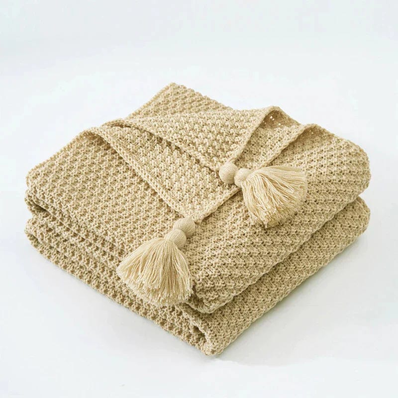Pavoco Bettwäsche Khaki / 110x150cm Kuschelige Wolldecke für Unisex aus Schurwolle skandinavisches Design mit Quasten