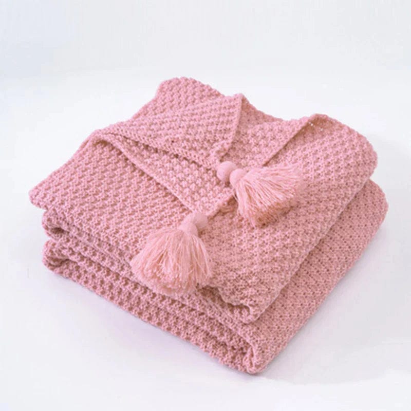 Pavoco Bettwäsche Rosa / 110x150cm Kuschelige Wolldecke für Unisex aus Schurwolle skandinavisches Design mit Quasten