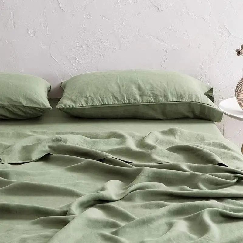 Pavoco Bettwäsche Salbeigrün / 150x230cm Atmungsaktives Spannbettlaken für Unisex aus 100% Leinen pflegeleicht 200x200