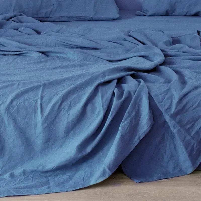 Pavoco Bettwäsche Seeblau / 150x230cm Atmungsaktives Spannbettlaken für Unisex aus 100% Leinen pflegeleicht 200x200